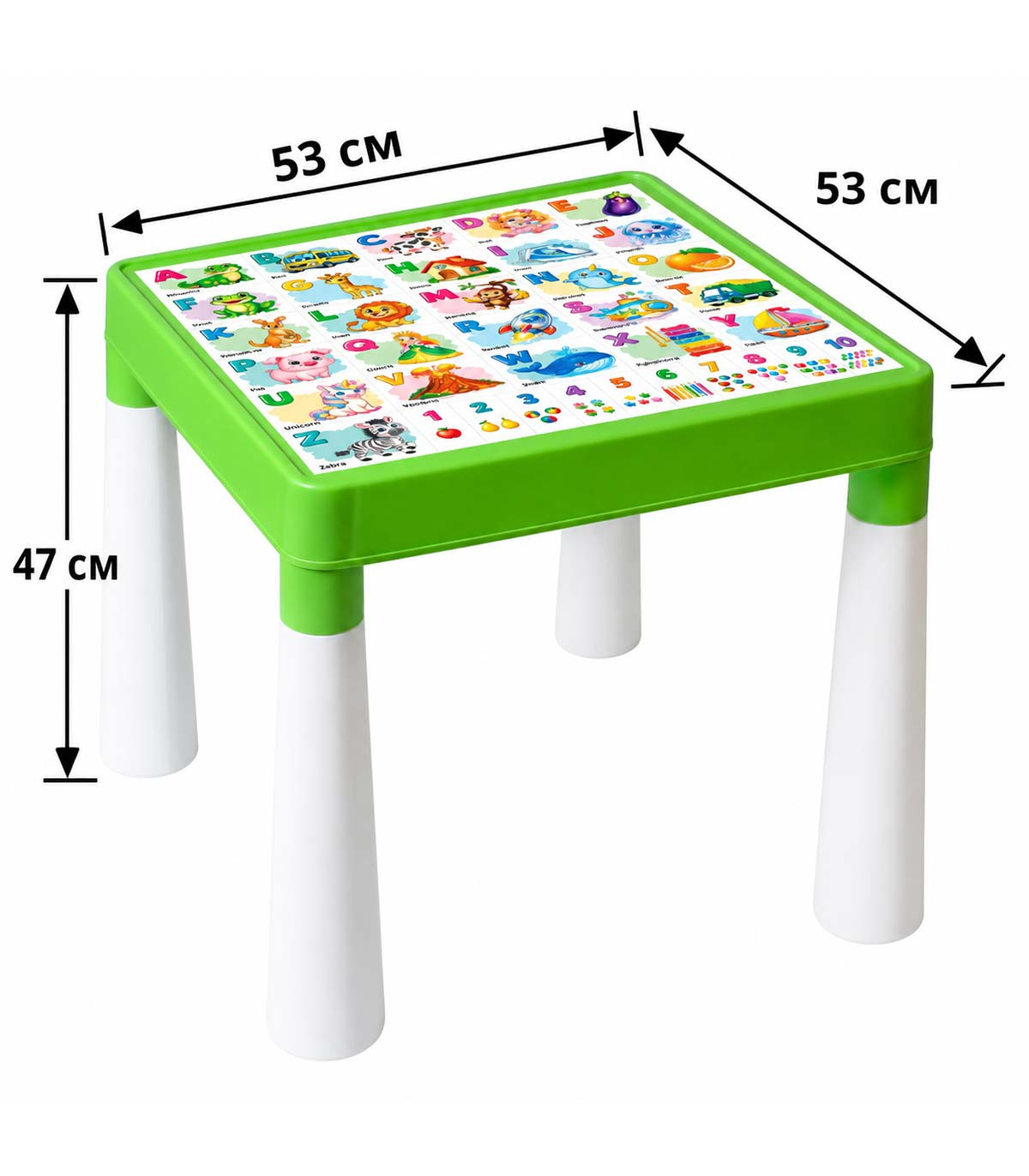MASĂ PENTRU COPII CU 2 SCAUNE, ALFABETUL ENGLEZ, VERDE/ALB