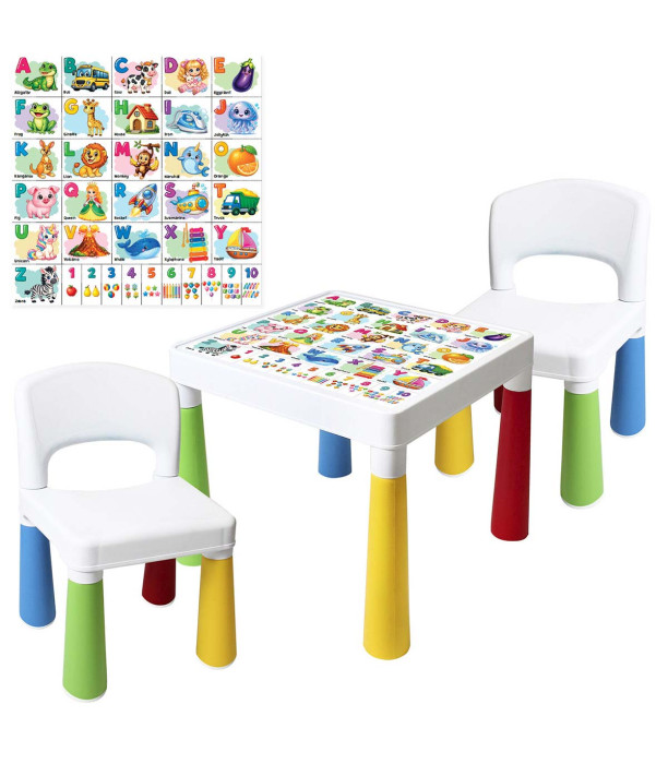 MASĂ PENTRU COPII CU 2 SCAUNE, ALFABETUL ENGLEZESC COLORAT