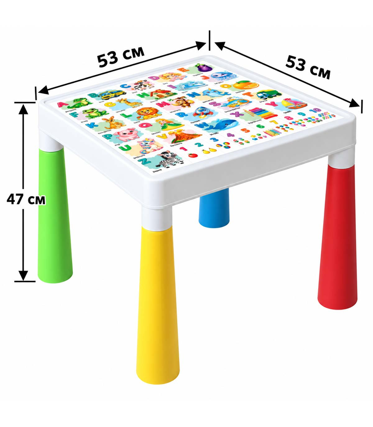 MASĂ PENTRU COPII CU 2 SCAUNE, ALFABETUL ENGLEZESC COLORAT