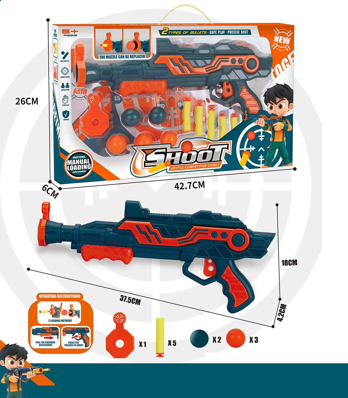 PUMP WITH SOFT DARTS AND BALLS IN A BOX