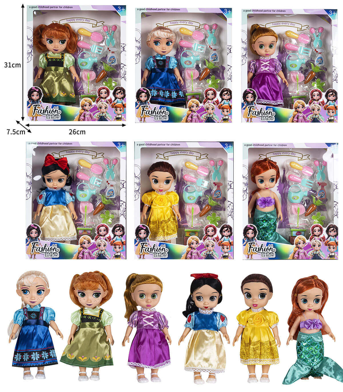 DOLL WITH GARDEN TOOLS, 31 CM, 6 TYPES