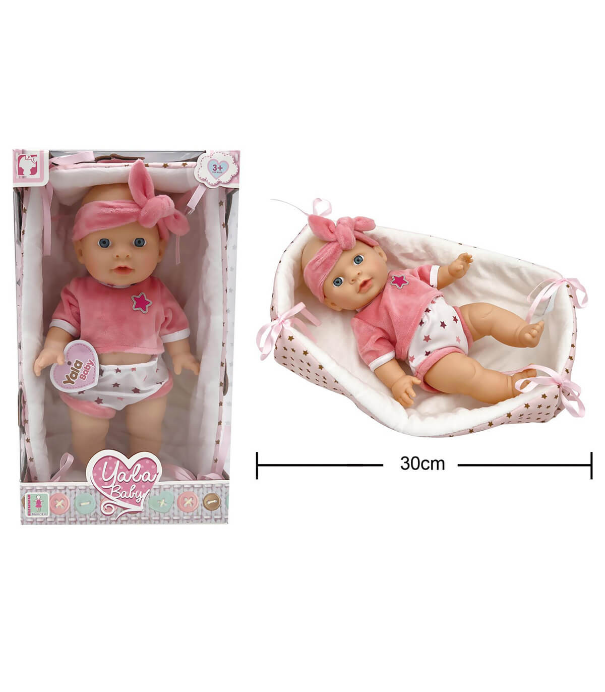 BABY WITH BASKET AND VELVET CLOTHES 30 CM