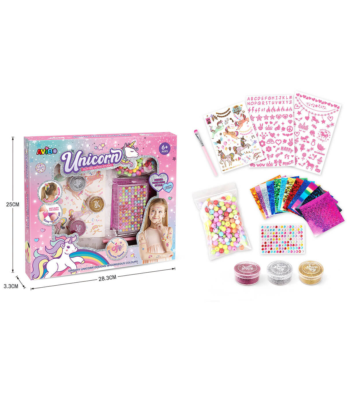 SET DE MĂRGELE CU SCLIPICI UNICORN
