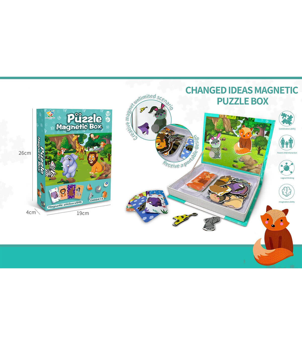 CARTE MAGNETICĂ TIP PUZZLE CU ANIMALE - PUZZLE ȘI CUBURI