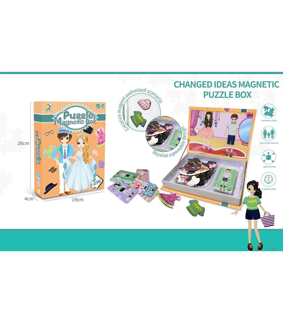 PUZZLE-BOOK CU PĂPUȘI MAGNETICE PENTRU COPII - PUZZLE ȘI CUBURI