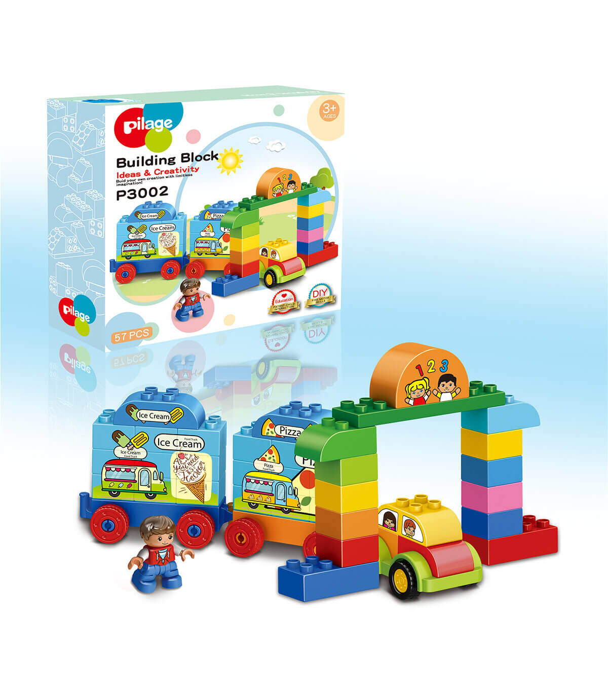 CHILDREN'S CONSTRUCTOR PILAGE IN BOX 57 PARTS - BUILDING BLOCKS, SORTERS AND RINGS