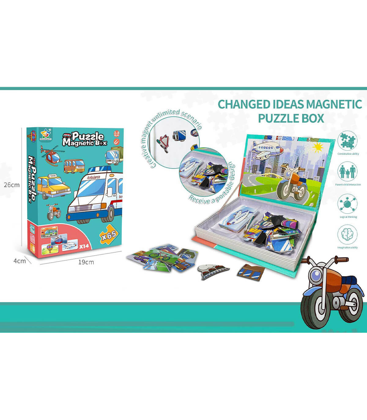 PUZZLE-CARTON CU MAGNETE PENTRU COPII - VEHICULE - PUZZLE ȘI CUBURI