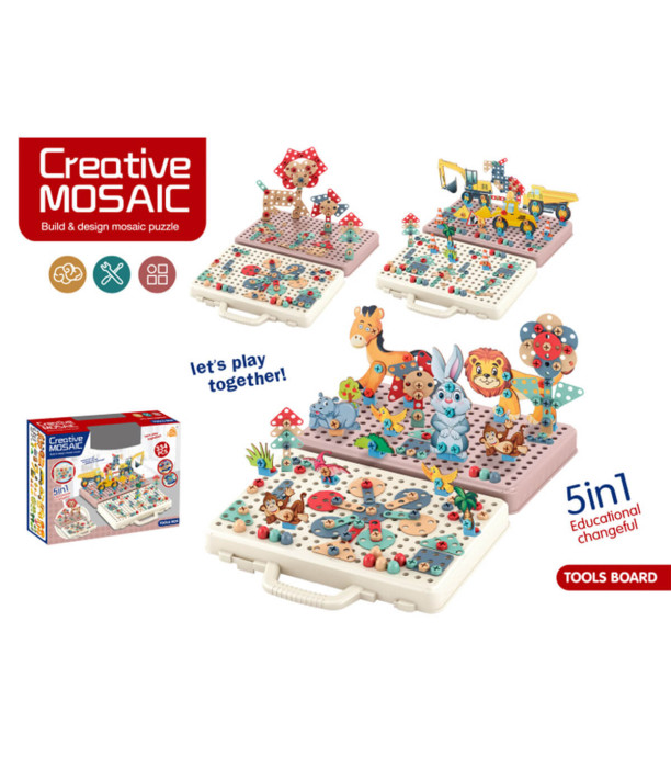 CHILDREN'S EDUCATIONAL MOSAIC IN A SUITCASE 5 IN 1 - PUZZLES AND CUBES