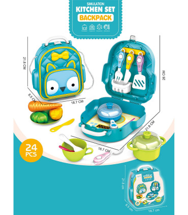 CHILDREN'S KITCHEN-BACKPACK WITH STOVE AND UTENSILS 24 PIECES - KITCHENS, SERVICES AND FOOD