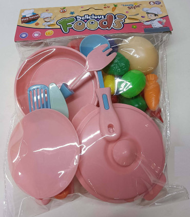SET PENTRU COPII TIGAN ȘI OALĂ CU PRODUSE ÎN PACHET 2 CULORI - BUCĂTĂRIE, SERVICII ȘI MÂNCARE