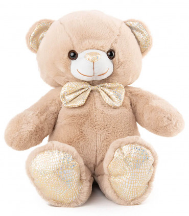 TEDDY BEAR WITH GOLD BOW TIE 2 COLORS 26 CM - Small