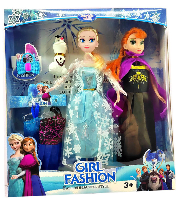 2 FROZEN DOLLS WITH DRESSES AND OLAF IN BOX - DOLLS AND MERMAIDS