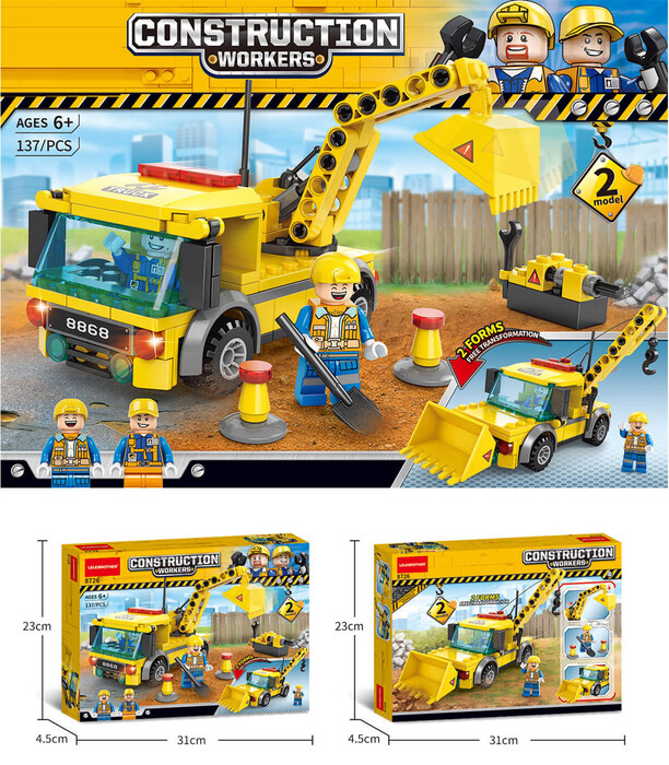 SET DE CONSTRUCTOR - MAȘINI DE CONSTRUCȚII 137 PIESE - CUBURI DE CONSTRUIT, ASOCIERE ȘI INELE