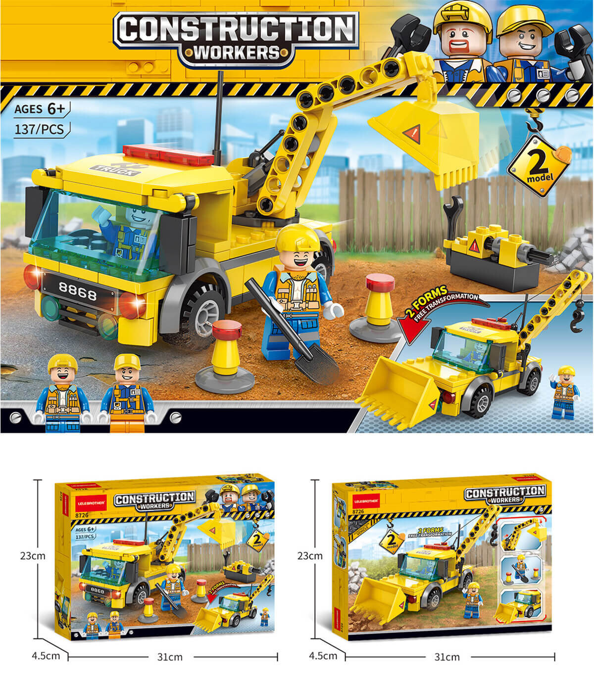 SET DE CONSTRUCTOR - MAȘINI DE CONSTRUCȚII 137 PIESE - CUBURI DE CONSTRUIT, ASOCIERE ȘI INELE