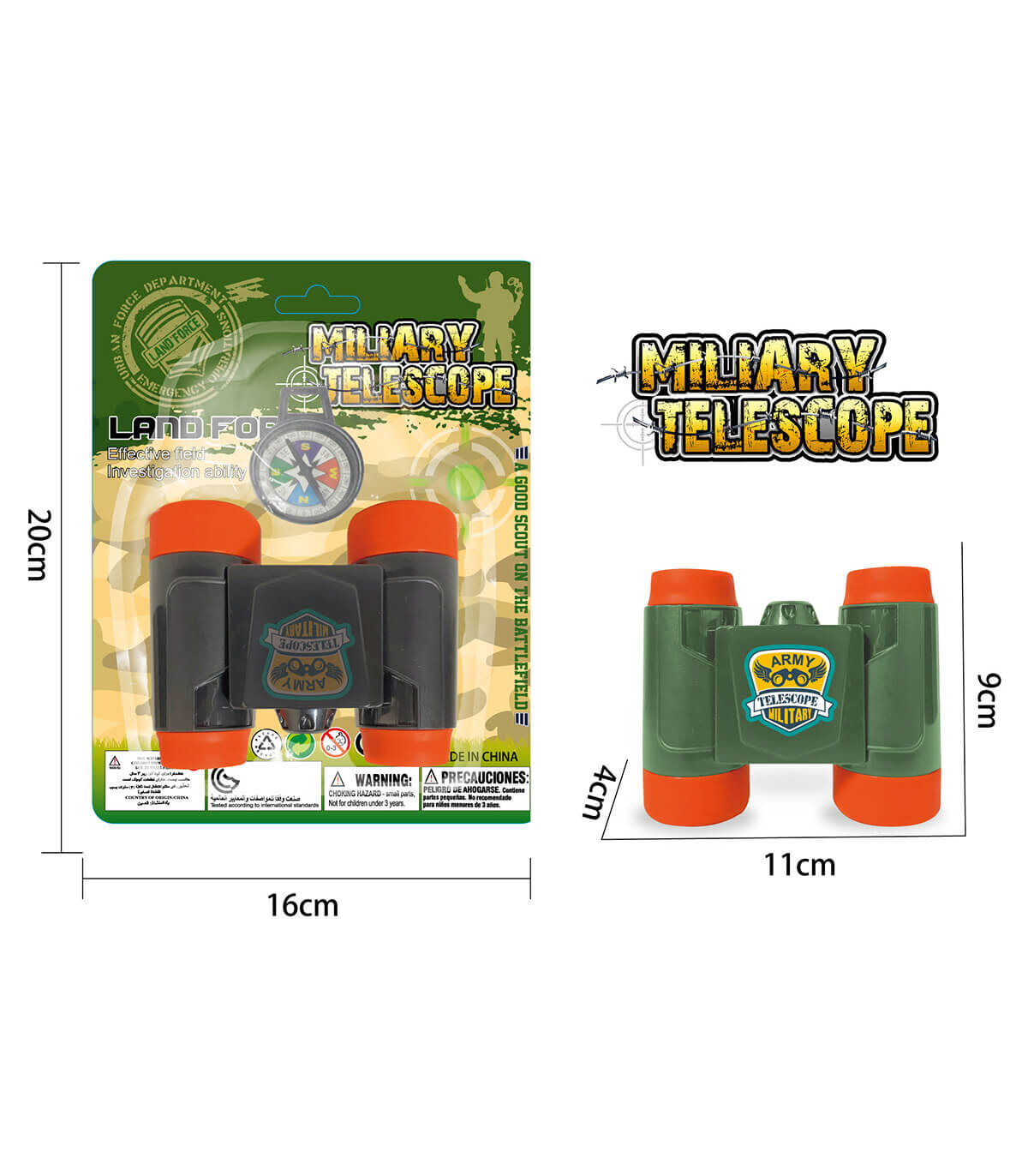 BINOCLE PENTRU COPII MILITARY PE CARTON 2 CULORI - SPORTURI