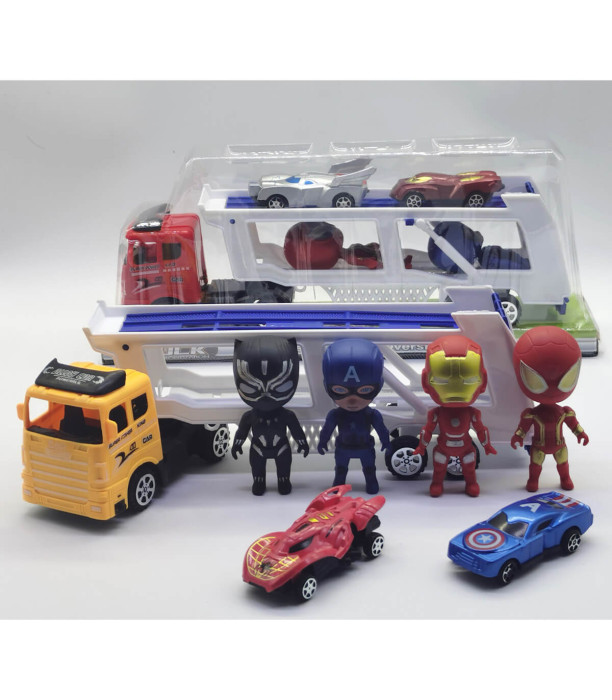CHILDREN'S TRUCK CAR CARRIER WITH 2 HEROES AND 2 CARS - Trucks and cargo