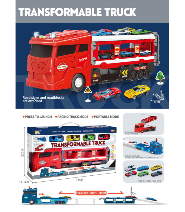 TRANSFORMING TRUCK WITH 4 CARS AND RAMP 115 CM - Trucks and cargo