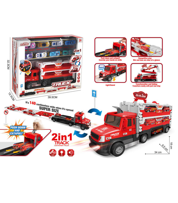 TRANSFORMING FIRE STATION TRUCK WITH RAMP AND 8 CARS - Trucks and cargo