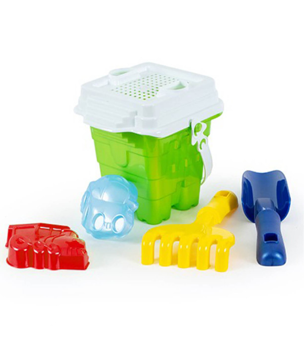 SQUARE SAND BUCKET SET 6 PIECES 4 COLORS - FOR SAND