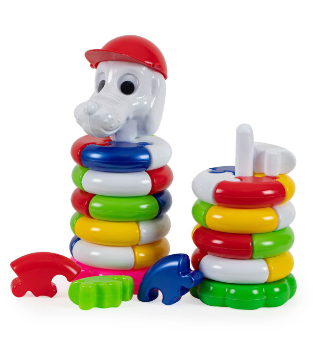 PUZZLE PIRAMIDA CU ANIMALE 3 TIPURI - CUUBE, SORTERE ȘI INELE