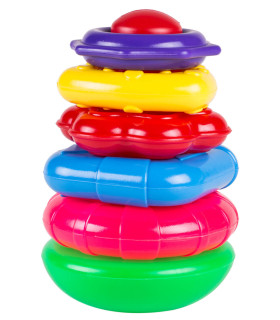 PIRAMIDA BEBE CU 6 INELE 19 CM - CUBURI DE CONSTRUIT, ASOCIERE ȘI INELE