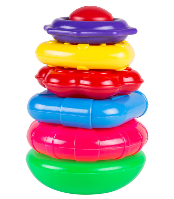 PIRAMIDA BEBE CU 6 INELE 19 CM - CUBURI DE CONSTRUIT, ASOCIERE ȘI INELE