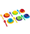 TEA CUP SET WITH LITTLE PLATES AND TEASPOONS