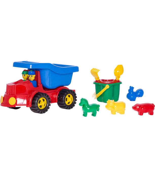 CAMION BASCULANTA SI SET PLAJA 8 PIESE 36 CM 2 CULORI - Utilaje agricole, de construcții și echipamente militare