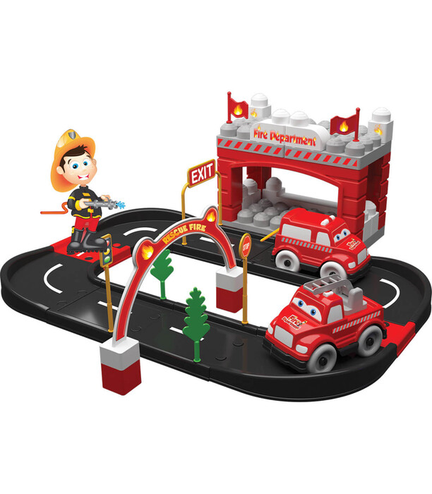 CLADIRE POST DE POMPIERI CU 2 VEHICULE 52 DE PIESE - CUBURI DE CONSTRUIT, ASOCIERE ȘI INELE