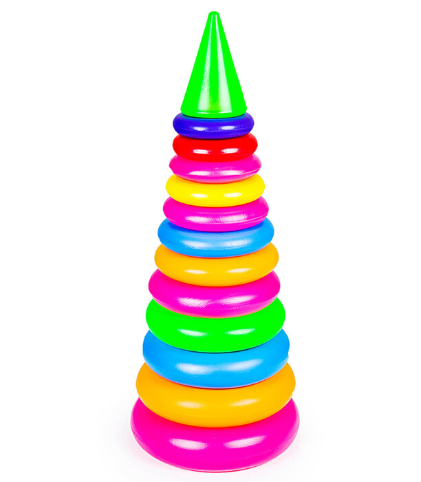 PIRAMIDA MARE BEBE 13 PIESE 55 CM - CUBURI DE CONSTRUIT, ASOCIERE ȘI INELE