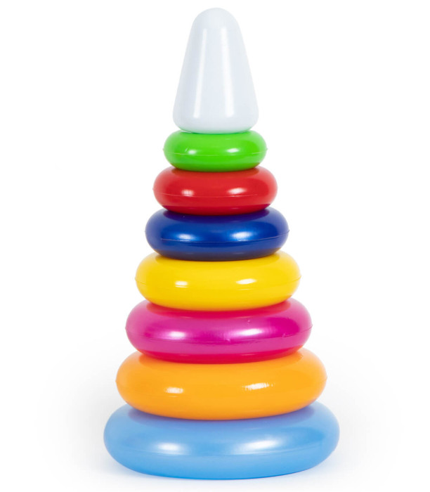 PIRAMIDA BEBE 8 PIESE 28 CM - CUBURI DE CONSTRUIT, ASOCIERE ȘI INELE