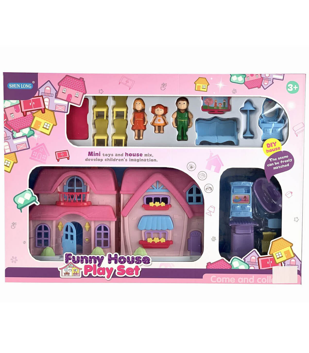 SET JOACA CASA MARE CU 3 PAPUSI MICI - CASE PENTRU PĂPUȘI ȘI SETURI