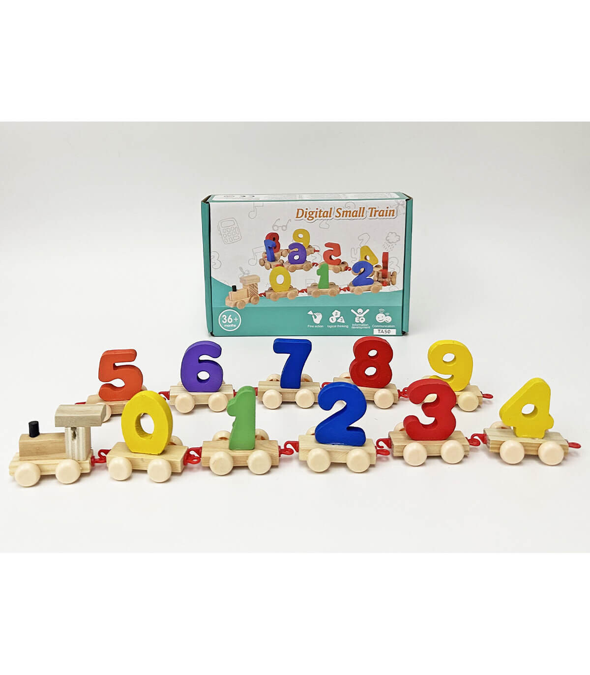 WOODEN TOY TRAIN WITH COLORED NUMBERS - WOODEN