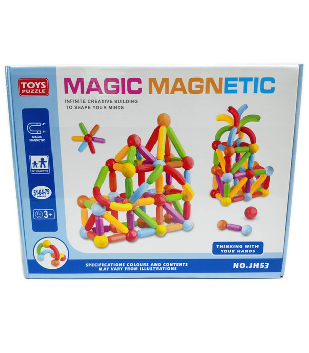 CONSTRUCTOR DIN BETE MAGNETICE 51 PIESE - CUBURI DE CONSTRUIT, ASOCIERE ȘI INELE