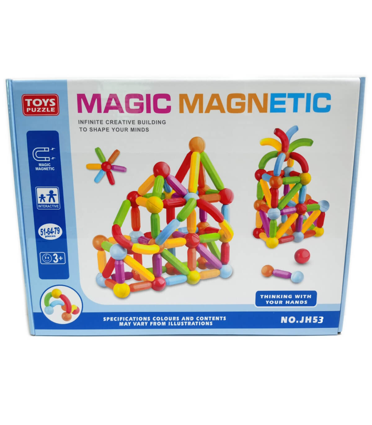 MAGNETIC ROD CONSTRUCTOR GAME 51 PIECES - BUILDING BLOCKS, SORTERS AND RINGS