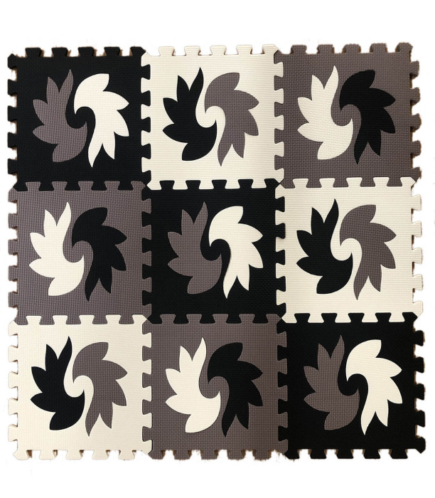 PUZZLE COVOR DIN CAUCIUC ALB-NEGRU 9 PIESE - Cauciuc