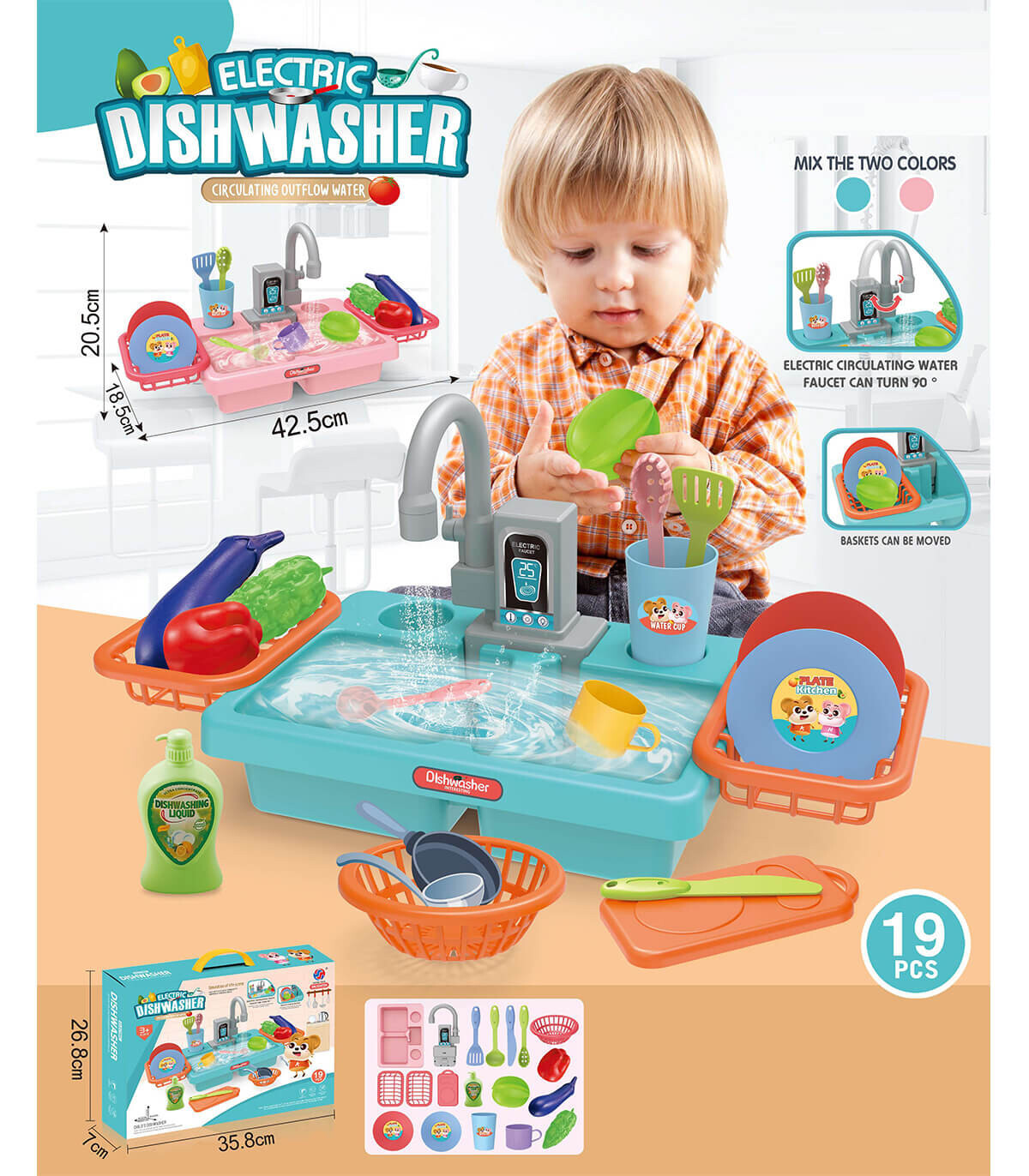 KIDS SINK WITH RUNNING WATER 19 PIECES - KITCHENS, SERVICES AND FOOD