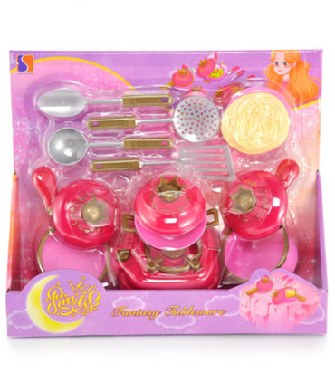 CHILDREN'S PINK KITCHEN SET WITH CROWN IN OPEN BOX - KITCHENS, SERVICES AND FOOD