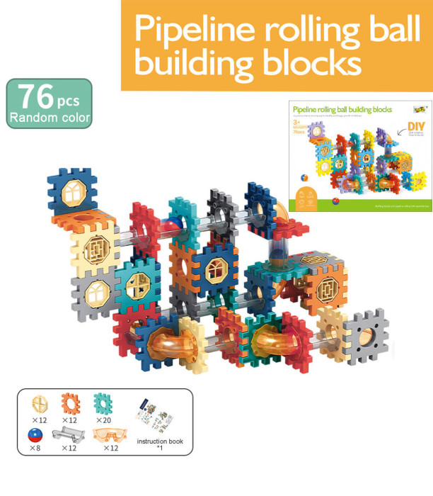 CHILDREN'S 76-PIECE CLEAR PIPE TRACK CONSTRUCTOR - BUILDING BLOCKS, SORTERS AND RINGS
