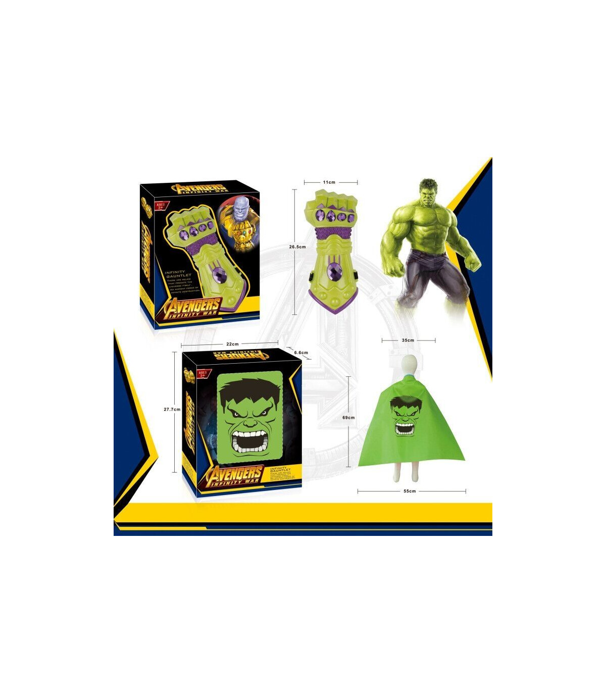 SET HULK CLOAK AND HAND PROTECTOR - PARTY COSTUMES, MASKS AND WANDS