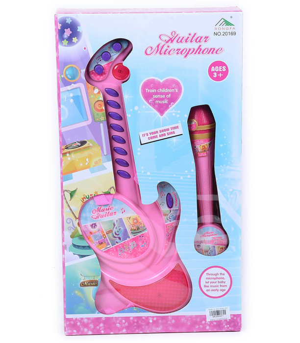 CHITARĂ PENTRU COPII ROZ CU MICROFON ÎN CUTIE - Chitare