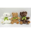 PLUSH FLUFFY BEAR WITH GREEN RIBBON 20 CM 3 COLORS