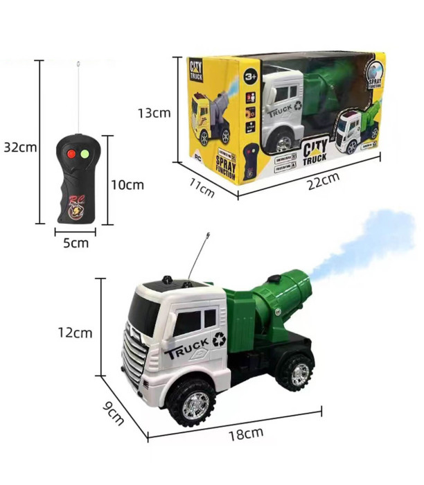 CAMION DE JUCĂRIE CU TELECOMANDĂ 2 DIRECȚII ȘI FUM, 3 CULORI, ÎN CUTIE - Control radio cu telecomandă