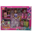 DOLL WITH A CHILD, DRESSES AND A SUITCASE