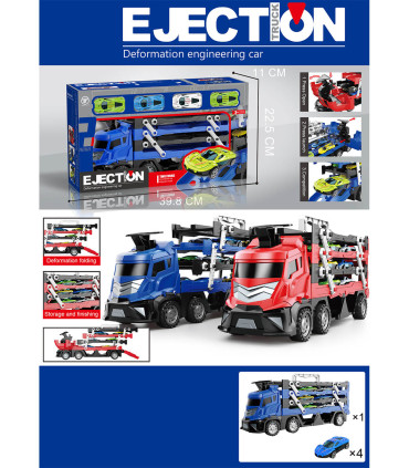 CHILDREN'S TRUCK CAR CARRIER WITH 4 CARS AND RAMP WITH LAUNCHER - Trucks and cargo