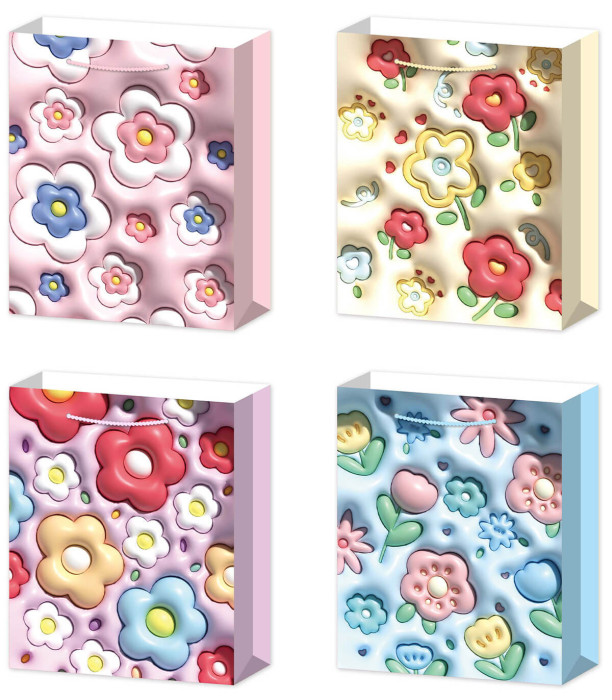 GEANTĂ DE CADOU DIMENSIUNE MEDIE 3D FLORI 42x30x12 - PUNGI CADOU ȘI BATERII