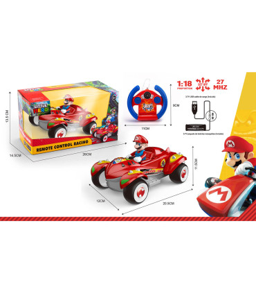 CHILDREN'S CAR 1:18 WITH REMOTE CONTROL AND CHARGING BATTERY, 4 DIRECTIONS, MARIO - Radio control with rechargeable battery