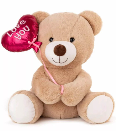 URSULEȚ DE PLUȘ CU BALON - INIMĂ 2 CULORI 22 CM - Mici