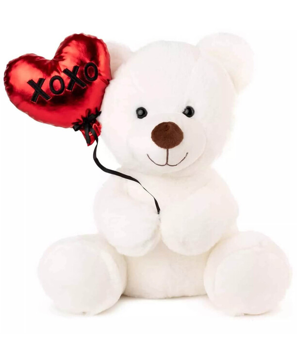 PLUSH BEAR WITH BALLOON - HEART WHITE 22 CM - Small