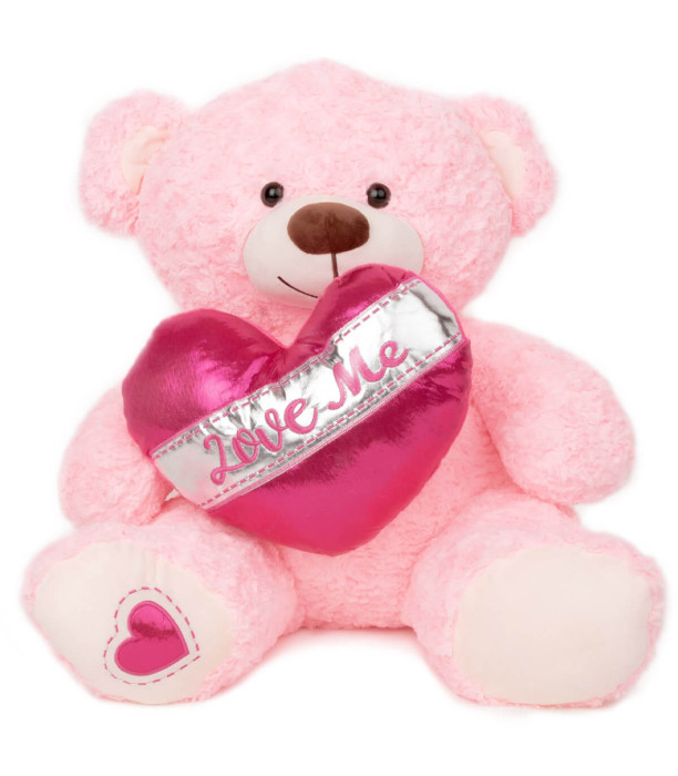 URSULEȚ DE PLUȘ CU INIMĂ 2 CULORI 80 CM - Mari